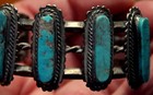 Beautiful Old Pawn Navajo Handmade Sterling Silver   4 Turquoise Stones Bracelet