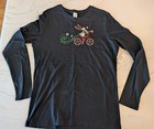 Nwt - Women s juniors L  12-14  Long Sleeve Black Tee W Biking Reindeer