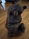 Vintage Hand Carved Wood Mother Bear W  Two Baby Bears Figurine 11x7x5