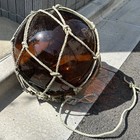 Japanese Glass Fishing Float Rare Xl 14  Amber Vintage Buoy With Original Net