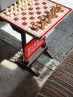 Square Wood Chess Game Table W  Mosaic Top   Pieces Art Deco 15 5x24