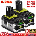 2-pack For Ryobi P108 18v 8 0ah Capacity Battery 18volt Lithium-ion One Plus