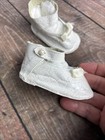 Antique White Leather Childs Large German Bisque Composition Dolls Shoes