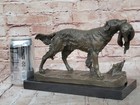 Signed Moigniez Hunting Dog W  Quail Bronze Sculpture On Marble Base Figurine Nr