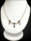 Antique Victorian Gold Filled Purple Paste Lavalier Necklace Art Nouveau Dangle 