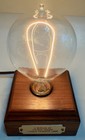 Vintage Carbon Filament Thomas Edison Lamp On Replica Walnut Base