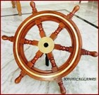 Nautical 18  Wooden Pirate Brass Ring Wall Boat Spoke Ship Steering Wheel Item