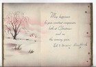 Vtg Mid Century Christmas Greeting Card 4x5 Brown Card W red House In Snow Trees