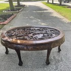 Vintage Oriental Warrior Hand Carved Teakwood Coffee Table