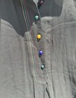 Vintage 80s Dorothy Schoelen Black Crepe Blouse Size M Rainbow Stitching Buttons