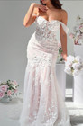 Mermaid Pink Wedding Dresses Off Shoulder Lace Applique Sweep Train Bridal Gown