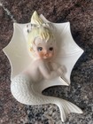 2 Htf Vintage Enesco Mermaids W  Umbrellas Wall Plaque Set Mcm Ceramic Bubbles