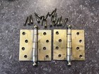 1890 s Antique Door Hinges 4  X 4  Ball Top Victorian Style Brass Finish Ornate