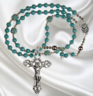 Catholic Rosary Handmade  Turquoise And Silver  Ornate Crucifix