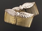 Vintage Sterling Silver Leaf Motif Plastic Metal Hair Combs For Women  Pair