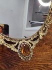 Vtg Vanity Tray Oval Mirror Gold Ormolu Filigree Amber Stone 21 5  X 13 1 4 
