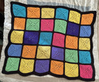 Granny Square Crochet Afghan Throw Lap Blanket 52 X 42  bright Colors handmade