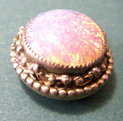 Antique Button Metal Brass Ornated W Pale Pink Hued Opal Glass