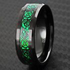 8mm Black Tungsten Carbide Men s Ring Green Celtic Dragon Wedding Band