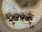 Vintage Navajo Sterling Silver W Stones  Beads And Shell Birds Earrings  3  Drop