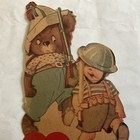 Vtg Greeting Card Valentine Patriotic Soldier Boy And Bear 1940s