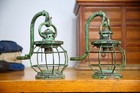 Antique Nautical Brass Porch Lights Gothic Arts Crafts Vintage Boat Cage Vintage