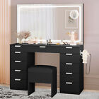 Vanity Table Set Dressing Table Makeup  With 11 Drawers Led Lighted Mirror Room