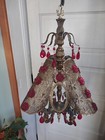Vintage Swag Lamp Filigree Tulip 5 Light Jewels Metal Flower Art Boho Chic Plug