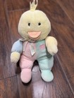 Vintage 1980s Eden Baby Duck Rattle Pastel Plush Pink Yellow Colorblock Heart 