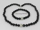 Macy s 2-pc  Set Onyx  6mm    Crystal Collar Necklace   Bracelet Sterling Silver