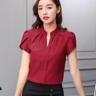 S-xxl Casual Korean Fashion Chiffon Short Sleeve Blouse - Stand Collar Women Top