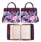 Blessed Purse Style Bible Cover For Women  Faux Leather  Purple Floral Large