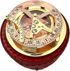 Brass Sundial Compass Engraved 4in Antique Leather Pouch Portable Nautical Gift