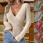 New Ladies V Neck Pullover Jumper Top Casual Loose Long Sleeve Work Party Tops