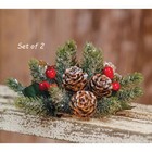 Set Of 2  - Icy Christmas Red Berry 1  Candle Rings Glittered Pinecones