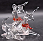Dual 2 Unicorn Vintage Hand Blown Art Glass Clear Figurine Ornament 2 