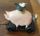Williraye Studio Pig Chicken Pull Toy Folk Art Ww4123 Black Cart Vintage Decor