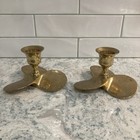 Vintage Hampton Brass Boat Propeller Candlestick Holders Pair Nautical Maritime