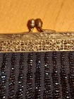Antique Art Nouveau Silver Frame Blue Knit Iridescent Bead Tier Fringe Purse 20s