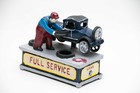 Vintage Cast Iron Full Service Mechanical Bank - Repro Marked  Je Stevens 1892