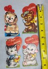 Lot Of 4 Animal Vintage Valentine s Day Cards Bear Elephant Cat Lion Hearts Old 