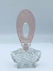 Vintage Czech Glass Perfume Bottle Clear   Pink W  Floral Stopper