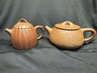 2 Vintage Chinese Yixing Purple Clay Teapots  Both Stamped 1 Signed Incised art