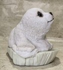 Vintage Ceramic White Baby Seal Realistic Statue Piggy Bank 1996 