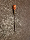 Antique Carved Coral Gold Hat Pin Straight Hatpin Victorian