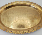 Souvenir Brass Tray Middle East Islamic Arabic Hand Etched Serving Plate Vintage