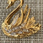 Vintage Gold Tone Swan Brooch pin With Crystal Clear Rhinestones