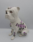 Painted Porcelain Bull Dog Figurine W  Floral Print