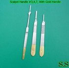 Scalpel Handle  3 4 7 With Gold Plated Surgical Dental Veterinary Instruments