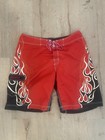 Vintage Billabong Flame Long Boardshorts Sz 36 Black Red Y2k Surf